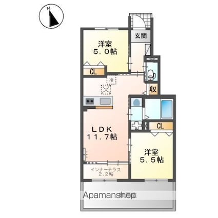 ハレカピリナ新涯[2LDK/53.74m2]の間取図