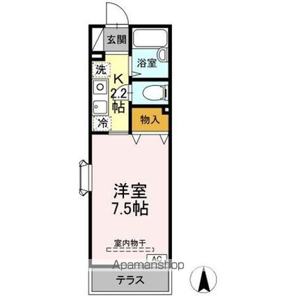 サウサリート芦花[1K/22.77m2]の間取図