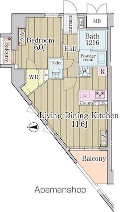 グランクリュ新宿御苑[1LDK/41.56m2]の間取図