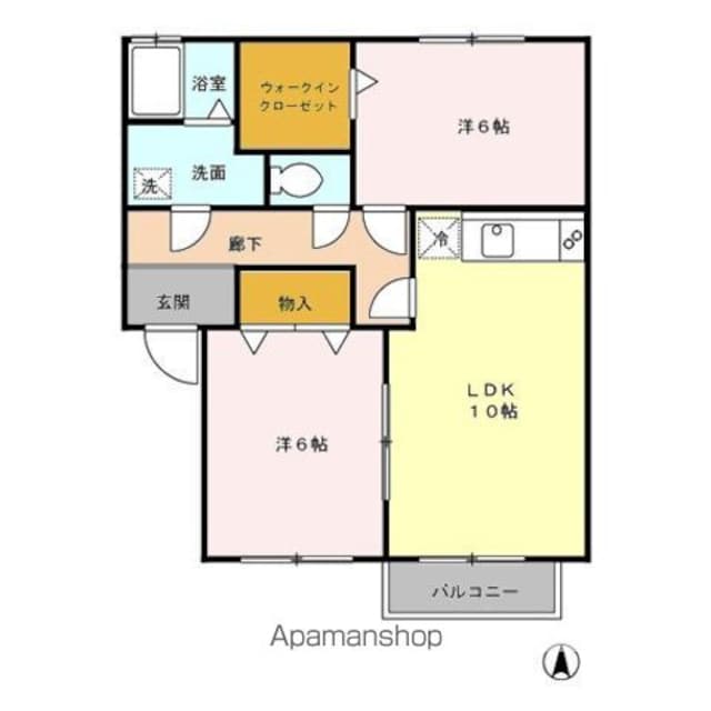 ボンセジュール　Ｂ[2LDK/55.44m2]の間取図