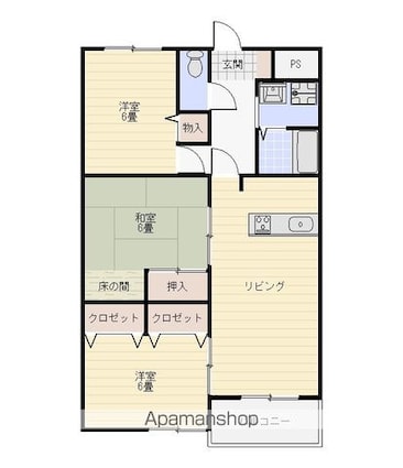 徳島県徳島市山城西３丁目[3SDK/68.5m2]の間取図