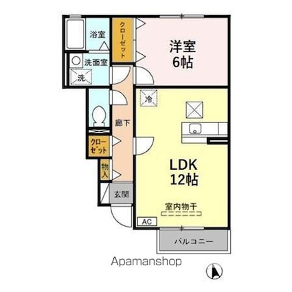 ローズコート宮の内　Ａ[1LDK/45.33m2]の間取図