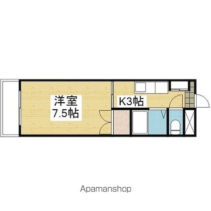 ブルースカイ朝日ヶ丘[1K/22m2]の間取図