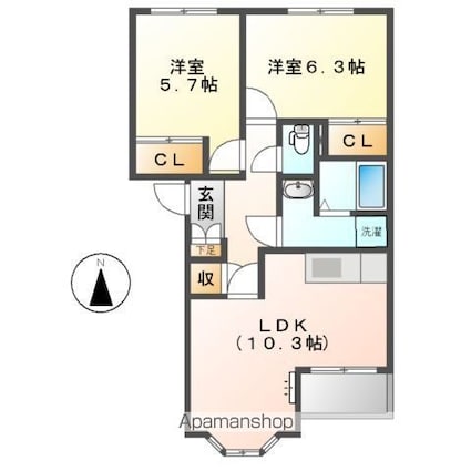 カーザ　浅野[2LDK/52.98m2]の間取図