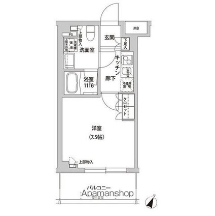 フレアージュ白金台[1K/25.37m2]の間取図