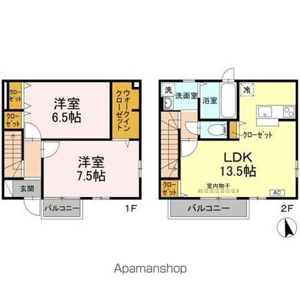 ツイン　オークス　コート　　Ｎｏｒｔｈ[2LDK/70.65m2]の間取図