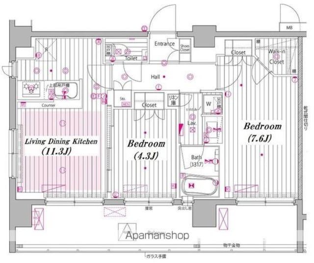 東京都港区高輪１丁目[2LDK/55.85m2]の間取図