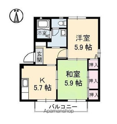 サテライトＳ１・２棟[2K/42.98m2]の間取図