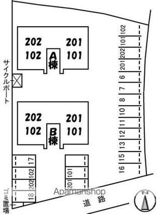 シャトーグリーンＢ棟[2LDK/61.6m2]の配置図