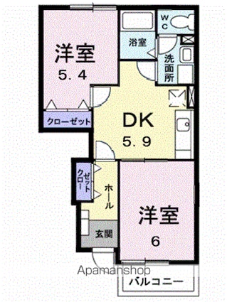 コーストアヴェニューＡ[2DK/42.77m2]の間取図
