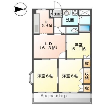 グランドール佐渡[3DK/57.75m2]の間取図