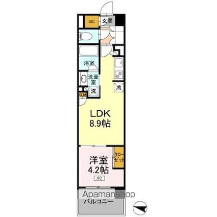 ロイヤルパークス仙台青葉通[1LDK/34.05m2]の間取図