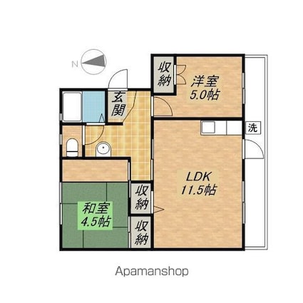 梅ヶ丘マンション[2LDK/46.68m2]の間取図