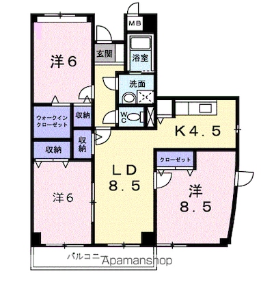 マルベル宇多津[3LDK/73.95m2]の間取図