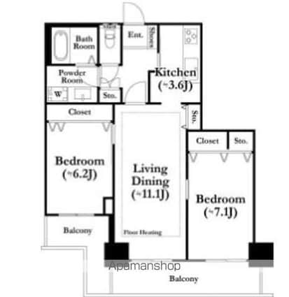 河田町ガーデン　１号棟[2LDK/67.15m2]の間取図
