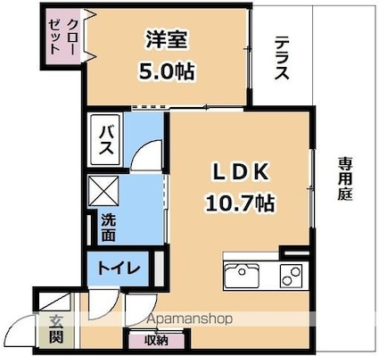ウォグノォつきのわ[1LDK/38.09m2]の間取図