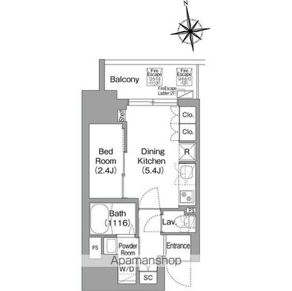 東京都新宿区北新宿４丁目[1DK/25.1m2]の間取図