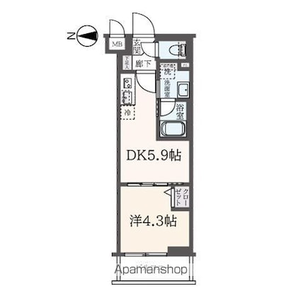 ハーモニーレジデンス東新宿[1DK/25.37m2]の間取図