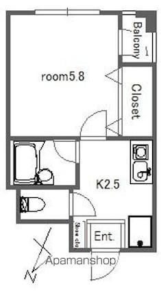 クレセント吉村[1K/22m2]の間取図