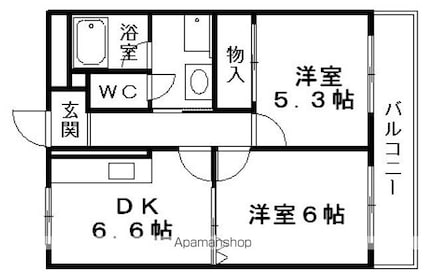 第５サンライフ瀬田[2DK/44m2]の間取図