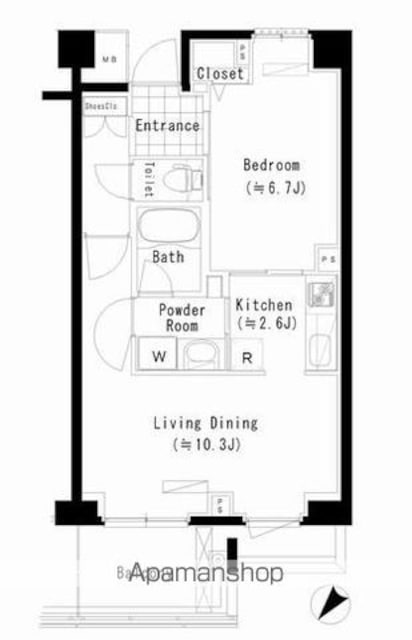 ＰＲＩＭＥ　ＵＲＢＡＮ　東中野　ＣＯＵＲＴ[1LDK/44.85m2]の間取図