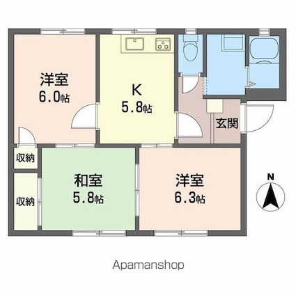 フレグランス関谷　Ａ棟[3K/51.92m2]の間取図