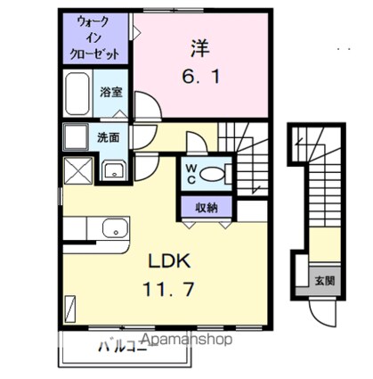 Ｍｏｏｎ　Ｐａｔｉｏ[1LDK/46.28m2]の間取図