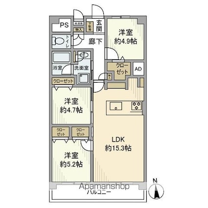 東京都江東区東砂７丁目[3LDK/69.3m2]の間取図