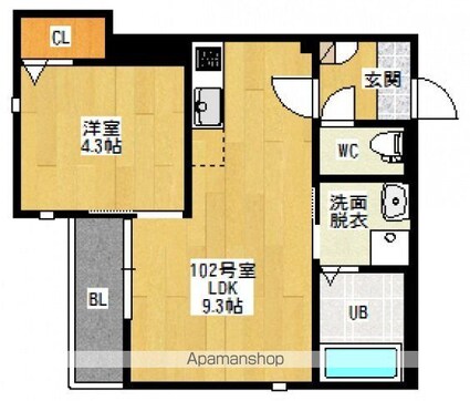 Ｇｒａｎｄｔｉｃ天神川Ⅱ（仮称Ｇｒａｎｄｔｉｃ　矢賀Ⅱ）[1LDK/32.01m2]の間取図