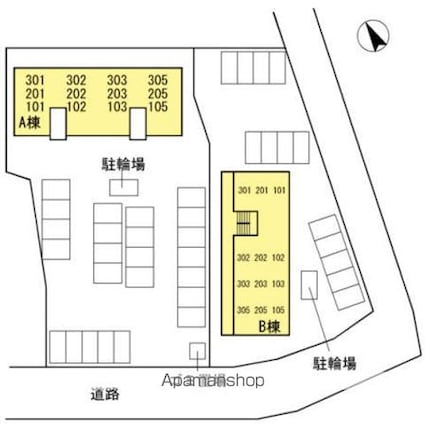 リビングタウン福山東　Ｂ棟[1R/33.39m2]の配置図