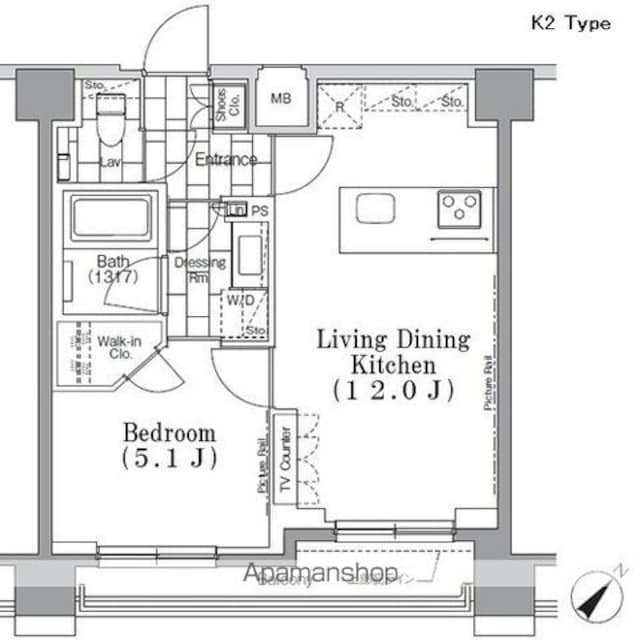 ＯＮＥ　ＲＯＯＦ　ＦＬＡＴ　ＴＳＵＫＩＳＨＩＭＡ[1LDK/40.37m2]の間取図