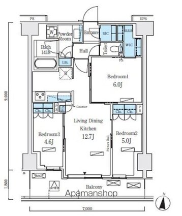 ロイヤルパークス赤羽ノース[3LDK/65.5m2]の間取図