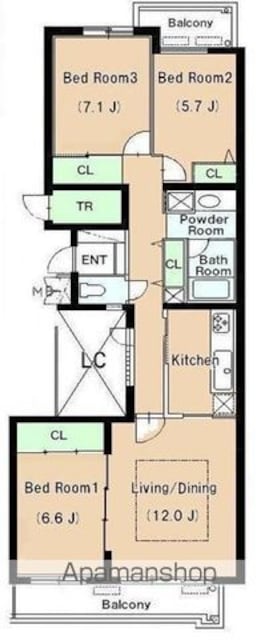 リュゼ経堂[3LDK/86.48m2]の間取図