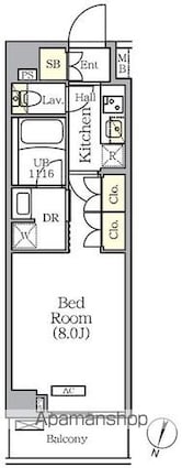 ＡＲＫＭＡＲＫ世田谷砧[1K/25.47m2]の間取図