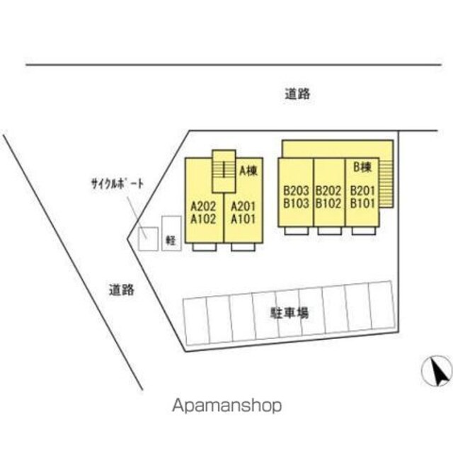 サーフスリー曽師　Ａ棟[1R/32.92m2]の配置図