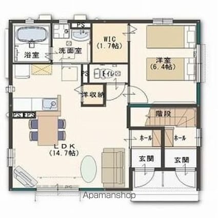 ヴィラレーブ　Ｅ[1LDK/48.52m2]の間取図
