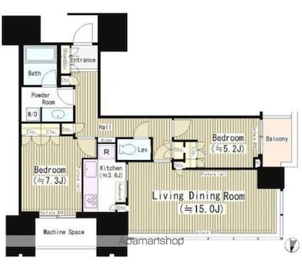 赤坂タワーレジデンスＴｏｐ　ｏｆ　ｔｈｅ　Ｈｉｌｌ[2LDK/76.72m2]の間取図