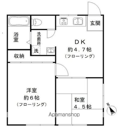 グランドエトワールＩＩ[2DK/35.9m2]の間取図