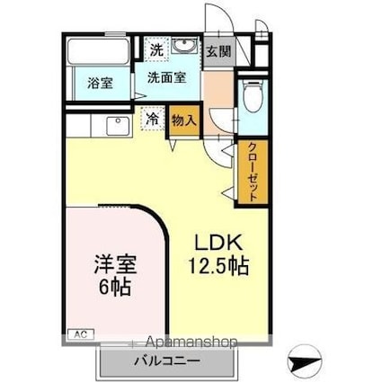 岡山県岡山市北区平田[1LDK/45.04m2]の間取図