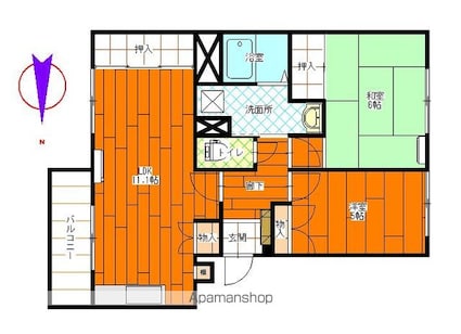 ファミールみやび[2LDK/55.06m2]の間取図