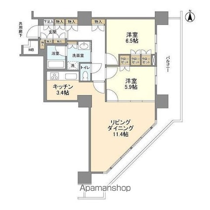 豊洲シエルタワー[2LDK/72.15m2]の間取図