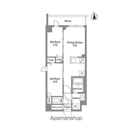 ザ・グラヴィティ新宿[2DK/37.45m2]の間取図