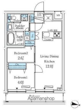 東京都中野区本町５丁目[2LDK/41.17m2]の間取図