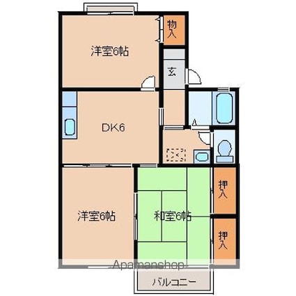ボンシャンスＢ[3DK/53.46m2]の間取図