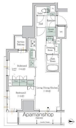 ワンルーフレジデンス中野南台[2LDK/42.9m2]の間取図