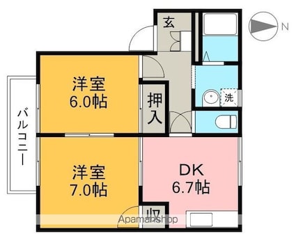ラフォーレ・アパートＡ棟[2DK/46.65m2]の間取図