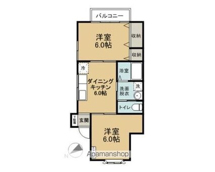 サンライズ若宮[2DK/45m2]の間取図