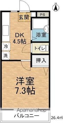 サンライズ笹部[1DK/26.4m2]の間取図