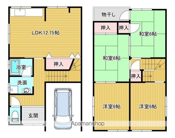 近鉄京都線 富野荘駅 徒歩9分 2階建 築50年の間取り写真