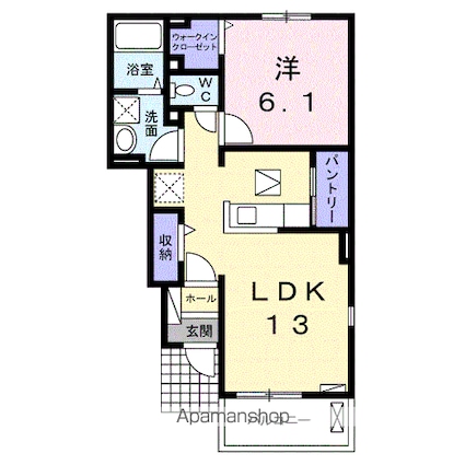 ヴェルソー加納[1LDK/45.77m2]の間取図